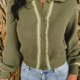 Doll Collar Knitted Cardigan - Olive