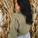 Doll Collar Knitted Cardigan - Olive