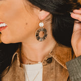 Grey & Gold Beaded Hoop Drop Earrings