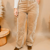 Corduroy Wide Leg Cargo Pants - Taupe