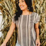 Striped Side Button Down Top - Mocha
