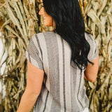 Striped Side Button Down Top - Mocha