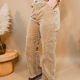 Corduroy Wide Leg Cargo Pants - Taupe