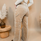 Corduroy Wide Leg Cargo Pants - Taupe