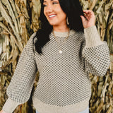 Jacquard Pattern Crewneck Knit Sweater - Khaki