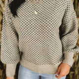 Jacquard Pattern Crewneck Knit Sweater - Khaki
