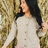 Ribbed Trim Button Down Cardigan - Khaki