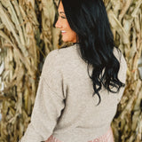 Ribbed Trim Button Down Cardigan - Khaki