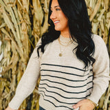 Striped Front Seam Detail Sweater - Khaki