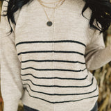 Striped Front Seam Detail Sweater - Khaki