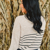 Striped Front Seam Detail Sweater - Khaki
