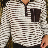 Striped Snap Button Pullover - Cream/Mocha