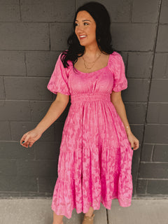 Textured Embroidered Midi Dress - Hibiscus - Lace and Grace Boutique