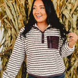 Striped Snap Button Pullover - Cream/Mocha