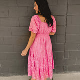 Textured Embroidered Midi Dress - Hibiscus