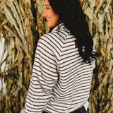 Striped Snap Button Pullover - Cream/Mocha