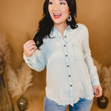 Casual Denim Button-Up Top - Light Wash