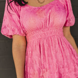 Textured Embroidered Midi Dress - Hibiscus