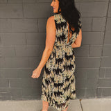 Floral Sleeveless Midi Dress - Black/Yellow