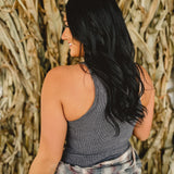 Washed Racerback Padded Tank Top - Ash Black