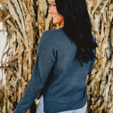 Waffle Knit Henley Side Slit Top - Dark Teal