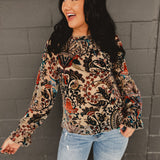 Velvet Antique Print Blouse - Multicolor