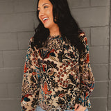 Velvet Antique Print Blouse - Multicolor