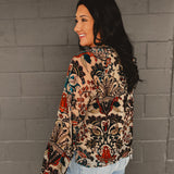 Velvet Antique Print Blouse - Multicolor