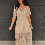 Floral Lace Overlay Maxi Dress - Natural