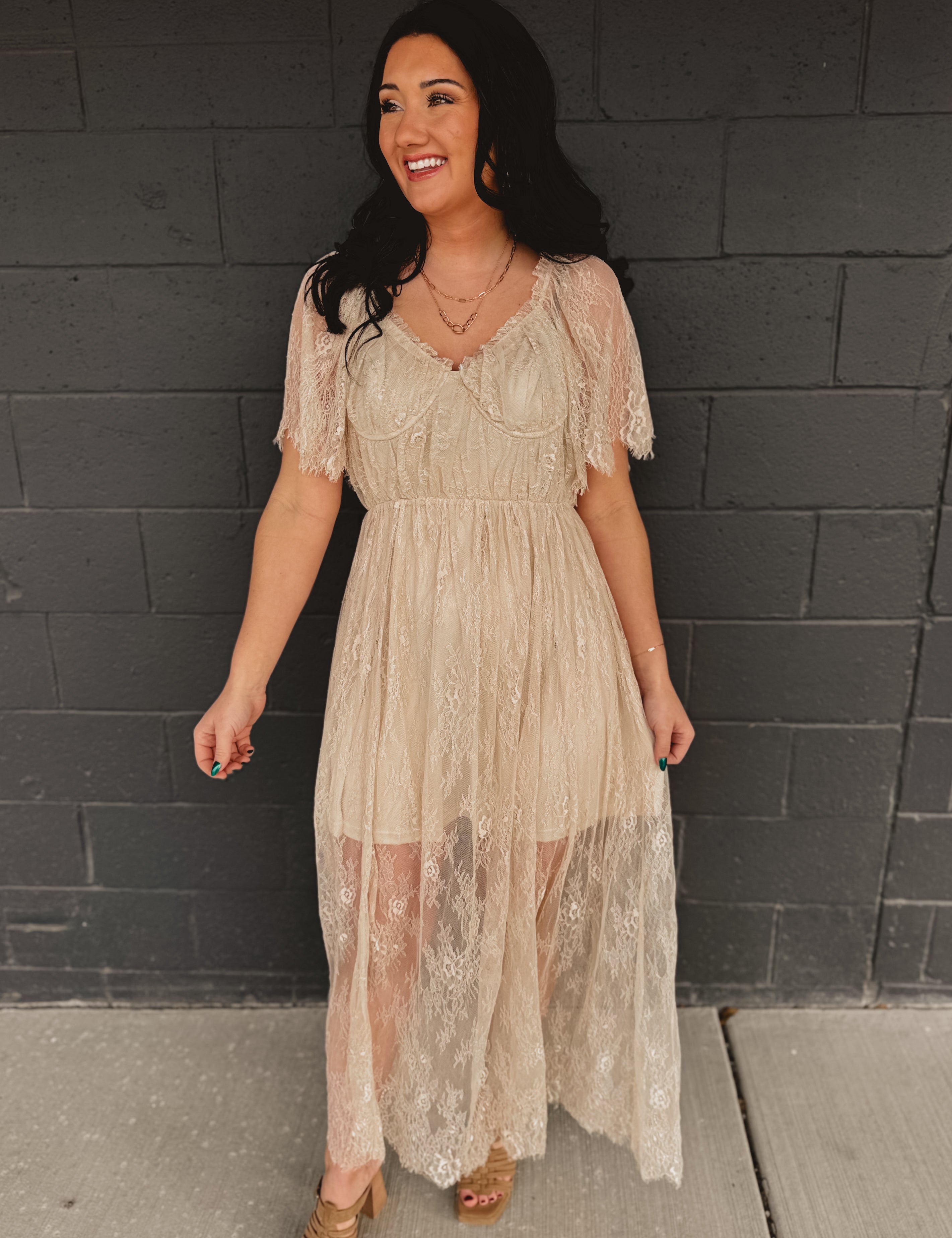 Floral Lace Overlay Maxi Dress