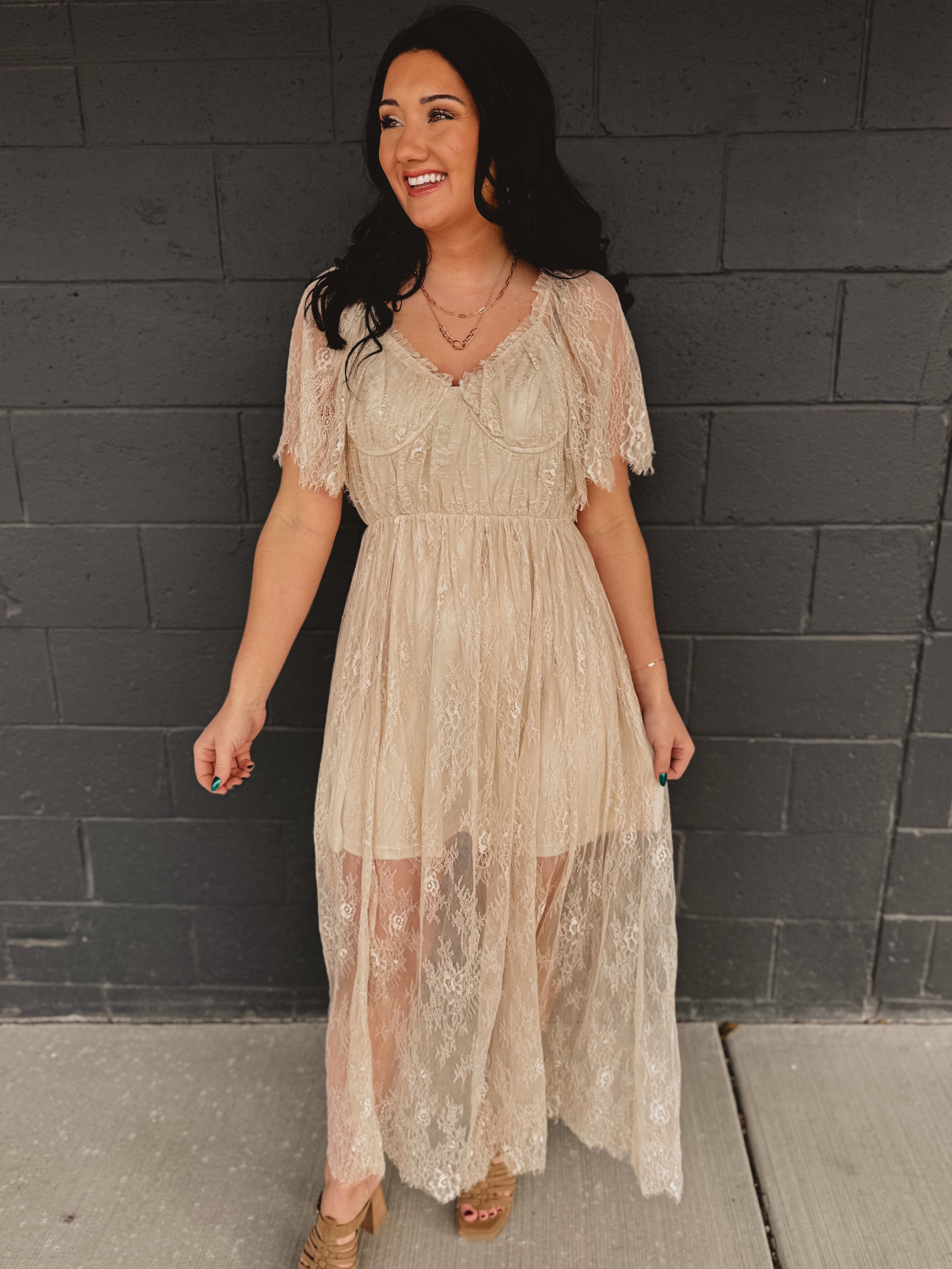 Floral Lace Overlay Maxi Dress