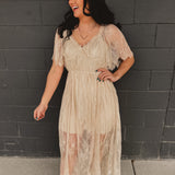 Floral Lace Overlay Maxi Dress - Natural