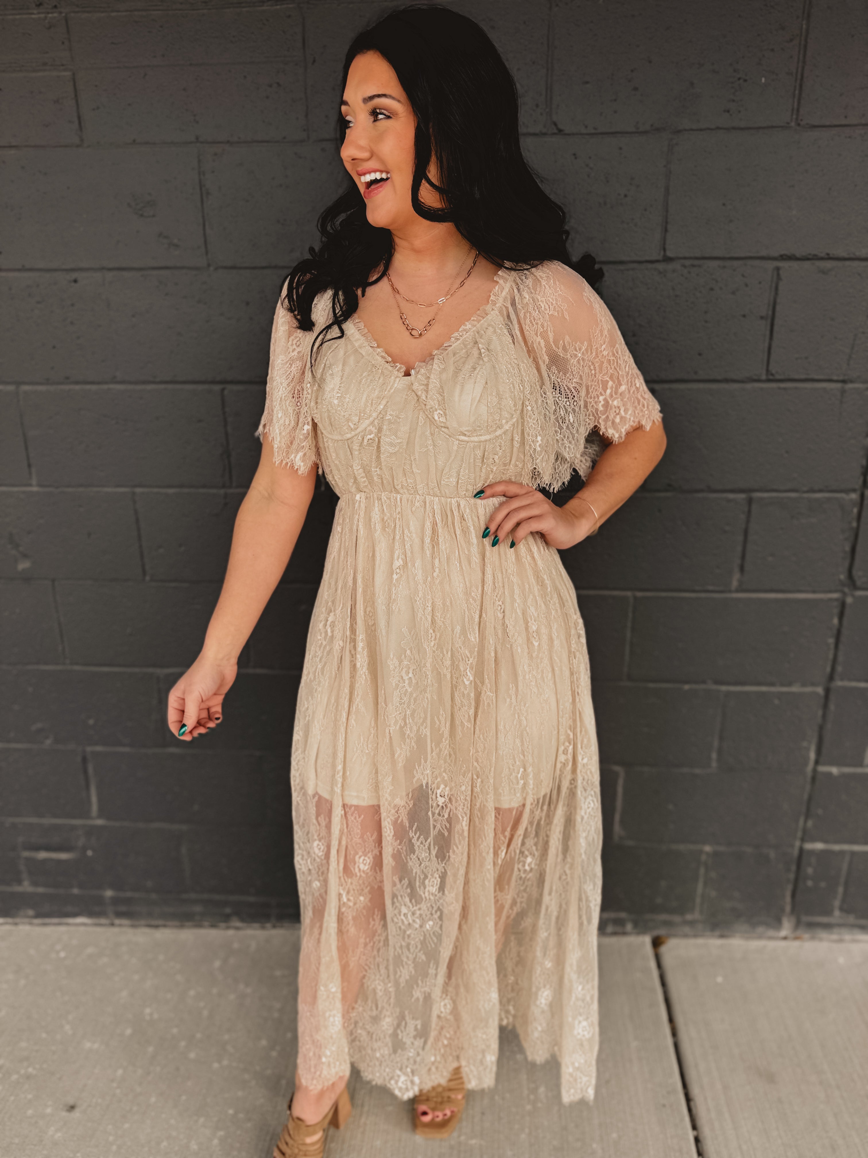 Floral Lace Overlay Maxi Dress