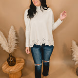 Mock Neck Eyelet Sweater - Oatmeal