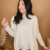 Mock Neck Eyelet Sweater - Oatmeal