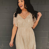 Floral Lace Overlay Maxi Dress - Natural