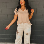 POL Patch Detail Regular Fit Twill Pants - Oatmilk - Lace and Grace Boutique