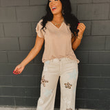 POL Patch Detail Regular Fit Twill Pants - Oatmilk - Lace and Grace Boutique
