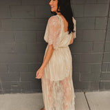 Floral Lace Overlay Maxi Dress - Natural