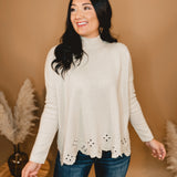 Mock Neck Eyelet Sweater - Oatmeal