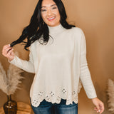 Mock Neck Eyelet Sweater - Oatmeal