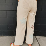 POL Patch Detail Regular Fit Twill Pants - Oatmilk - Lace and Grace Boutique