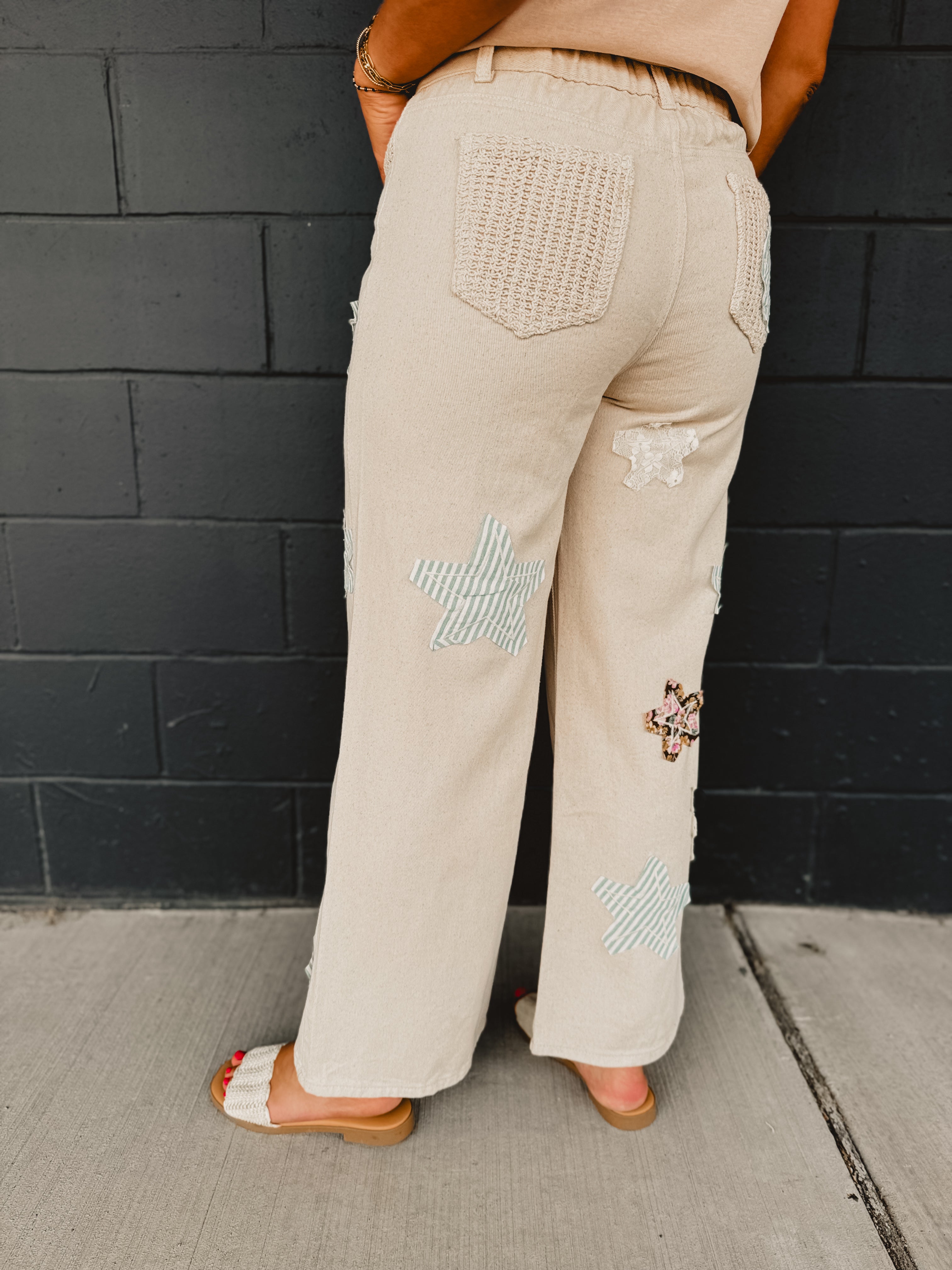 POL Patch Detail Regular Fit Twill Pants - Oatmilk - Lace and Grace Boutique