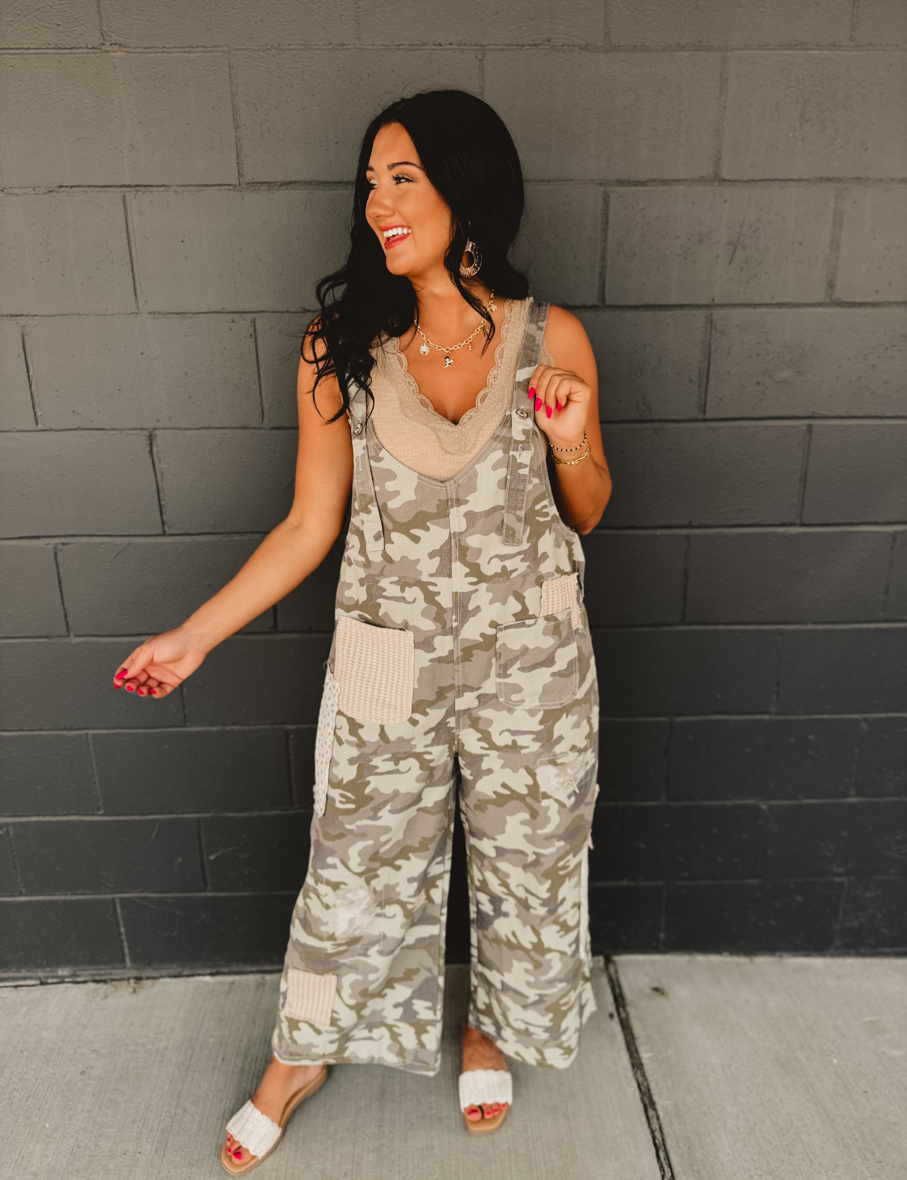 POL Vintage Washed Denim Overalls - Camo - Lace and Grace Boutique