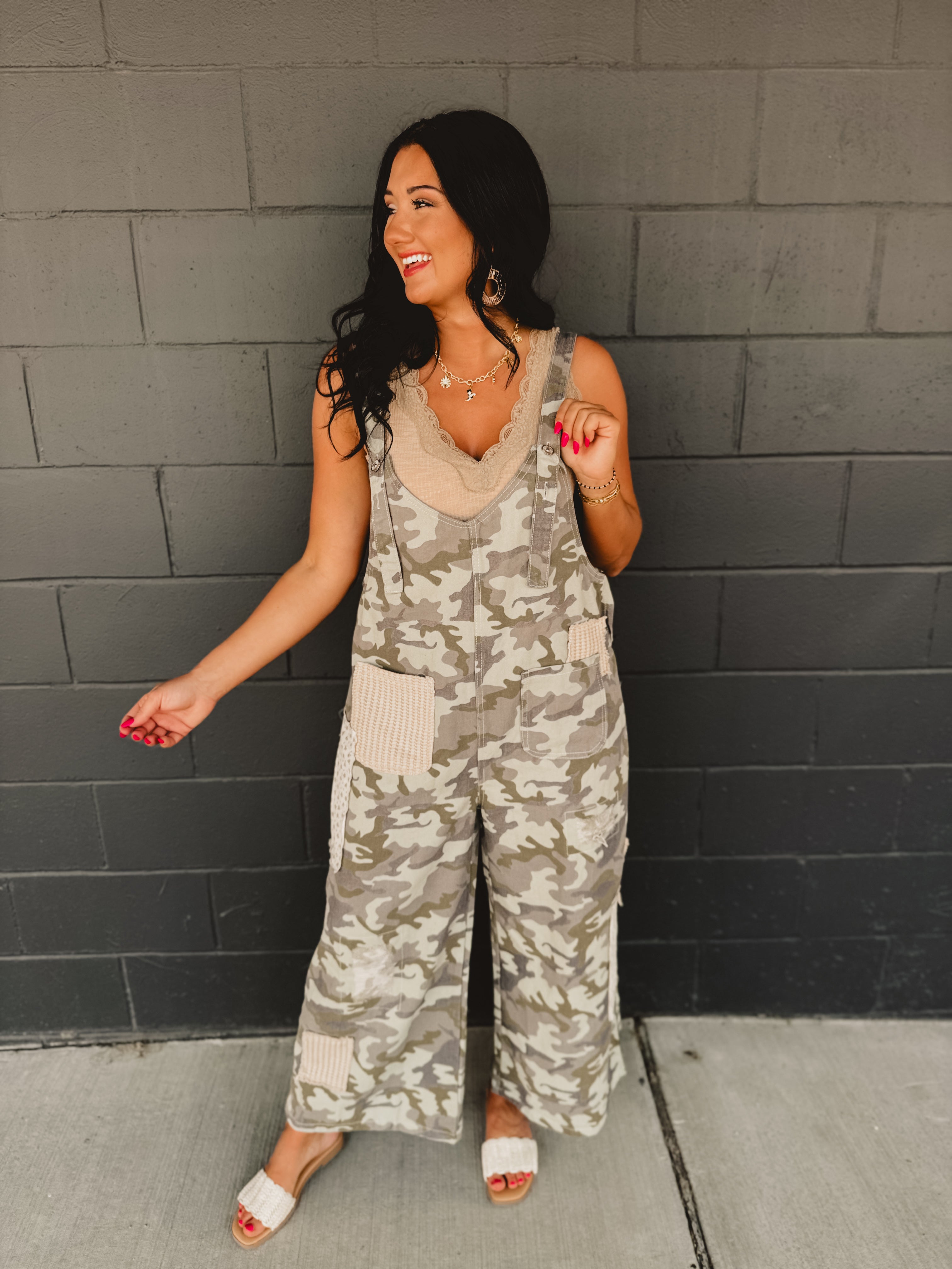 POL Vintage Washed Denim Overalls - Camo - Lace and Grace Boutique