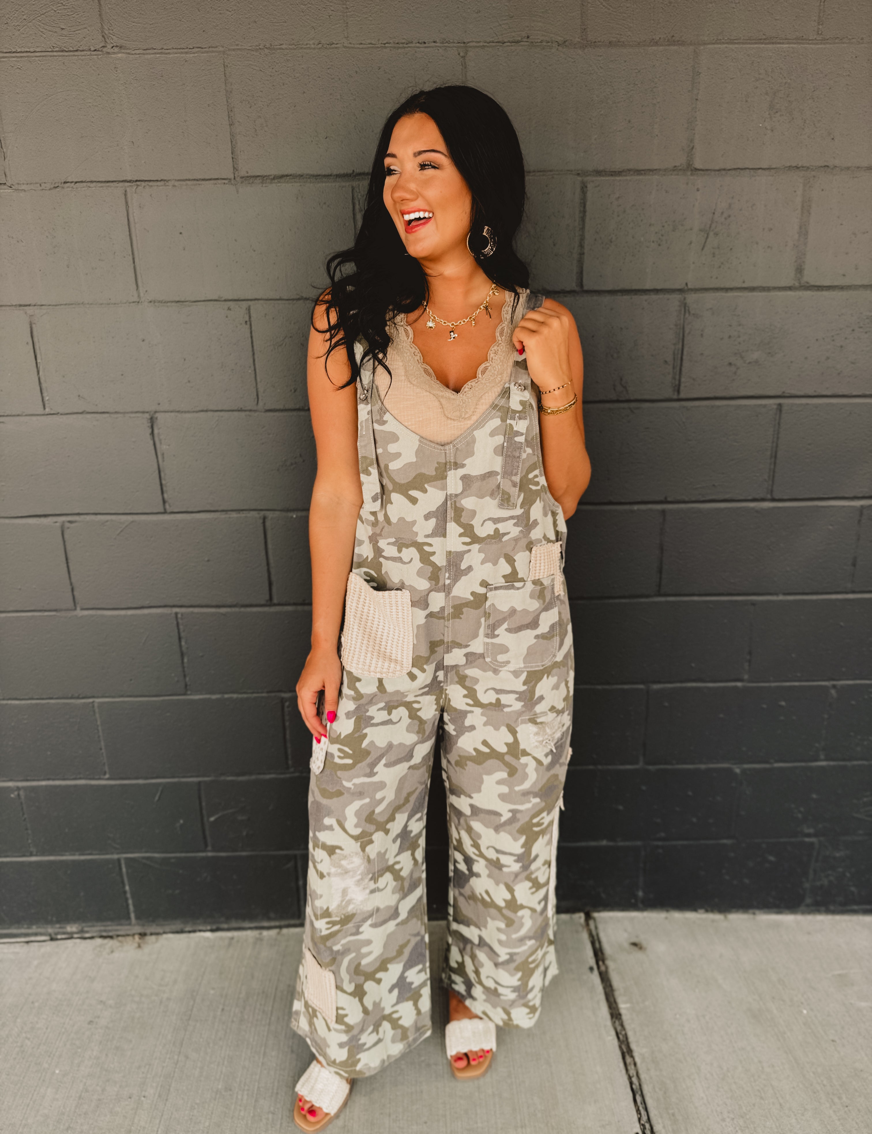 POL Vintage Washed Denim Overalls - Camo - Lace and Grace Boutique