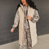 Quilted Longline Puffer Vest - Sand