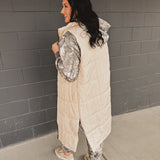 Quilted Longline Puffer Vest - Sand