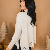 Mock Neck Eyelet Sweater - Oatmeal