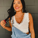 POL Lace Detail Cropped Tank Top - Ivory - Lace and Grace Boutique